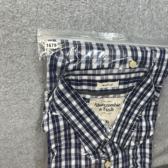 Abercrombie & Fitch Muscle Shirt Mens XXL 2XL Blue Plaid Long Sleeve Pocket - Picture 10 of 10